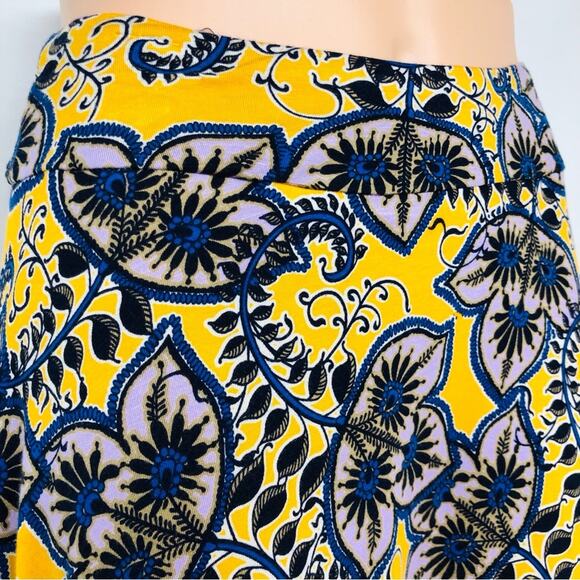 Renee C Gold Purple Floral A Line Skirt Versatile Pull On Bias Cut Fully Lined - Picture 13 of 16